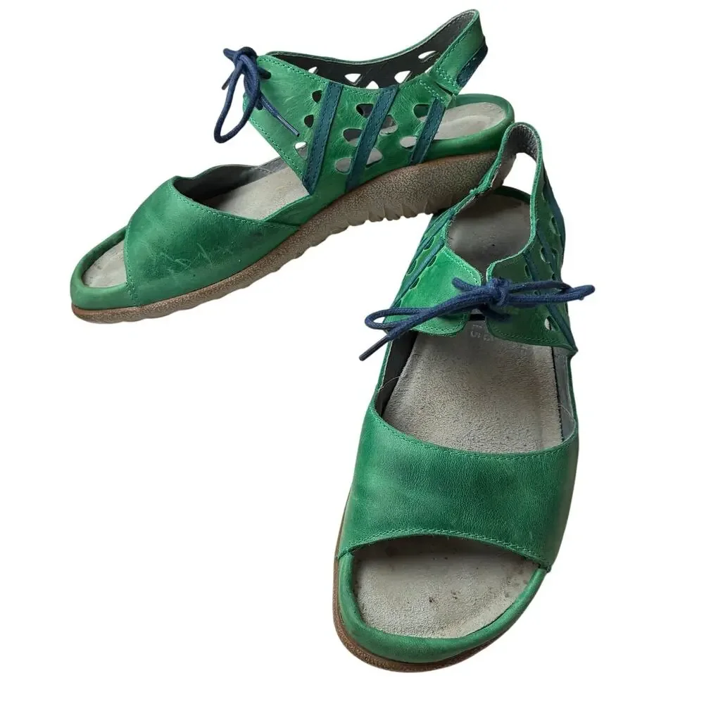 Naot Leather Lace Up Sandals Mangere Emerald Teal Green Womens EU 36/US 5-5.5